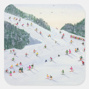 Skifahren 1995 quadratischer aufkleber