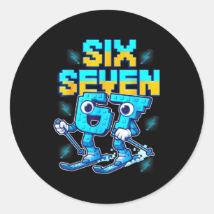 Skifahren 67 Six Seven Meme Brainrot Lustig 6 7 Ki Runder Aufkleber