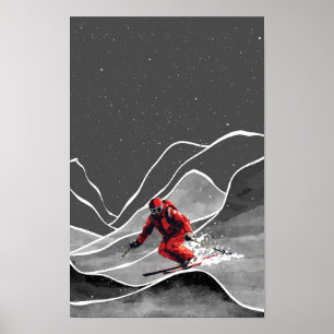 Skifahren auf dem Schneegipfel Poster