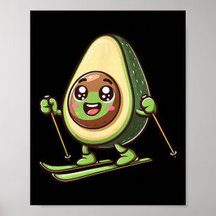 Skifahren Avocado Kawaii Alpen Schnee Winter Spaß Poster