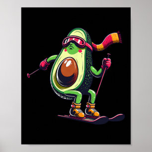 Skifahren Avocado mit Skibrille Winteralpen lustig Poster