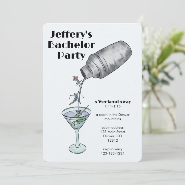 Skifahren Bachelor Party Wochenende Einladung (Stehend Vorderseite)