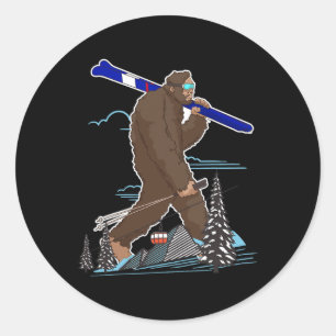 Skifahren Bigfoot Funny Sasquatch Ski für Wintersk Runder Aufkleber