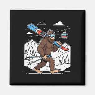 Skifahren Bigfoot Lustiger Sasquatch Skifahrer Sch Magnet