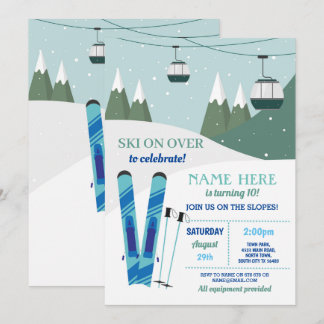 Skifahren Birthday Party Pisten Ski Snowboard Schn Einladung