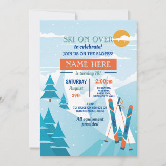 Skifahren Birthday Party Pisten Ski Snowboard Schn Einladung