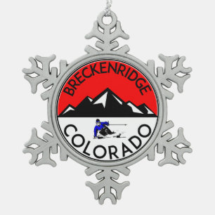 Skifahren Breckenridge Colorado Ski Schneeflocken Zinn-Ornament