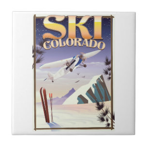 Skifahren Colorado Vintage-Reiseposter Fliese