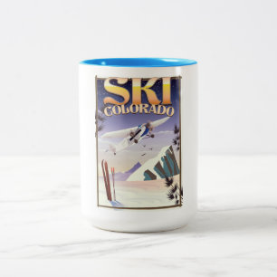 Skifahren Colorado Vintage-Reiseposter Zweifarbige Tasse