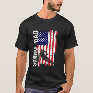 Skifahren DAD Amerikanische Flagge Patriotischer V T-Shirt