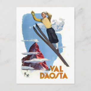 Skifahren im Aostatal Postkarte