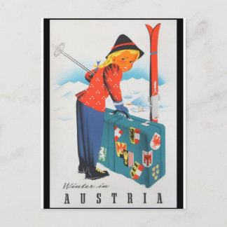 Skifahren im österreichischen Vintage Reiseplakat Postkarte