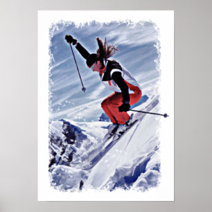 Skifahren im Roten Gebirge Poster