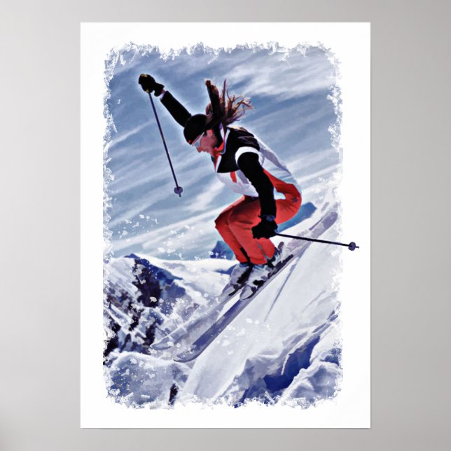Skifahren im Roten Gebirge Poster (Vorne)