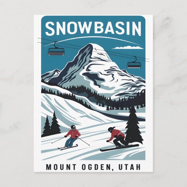Skifahren im Snowbasin auf dem Monte Ogden Postkarte (Vorderseite)