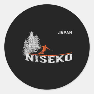 Skifahren im Stil der 80er Jahre in Niseko, Japan, Runder Aufkleber
