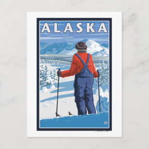 Skifahren in Alaska Vintage Reiseplaner Postkarte