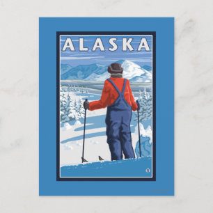 Skifahren in Alaska Vintage Reiseplaner Postkarte