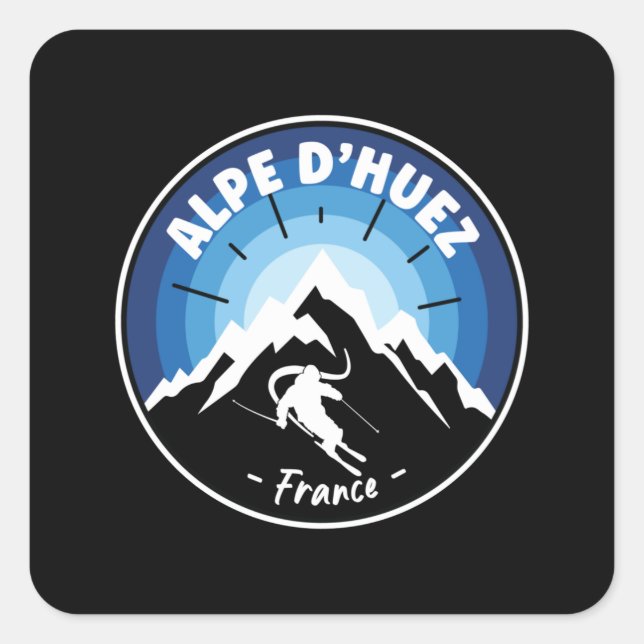 Skifahren in Alpe d'Huez Frankreich Blue Quadratischer Aufkleber (Vorderseite)