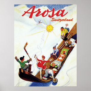 Skifahren in Arosa, Schweiz Poster