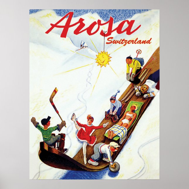 Skifahren in Arosa, Schweiz Poster (Vorne)