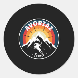 Skifahren in Avoriaz Frankreich Vintage Runder Aufkleber