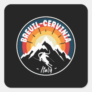 Skifahren in Breuil-Cervinia Italien Vintage Quadratischer Aufkleber