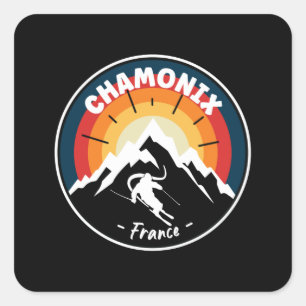 Skifahren in Chamonix Frankreich Vintage Quadratischer Aufkleber