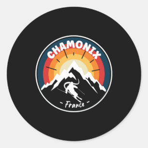 Skifahren in Chamonix Frankreich Vintage Runder Aufkleber