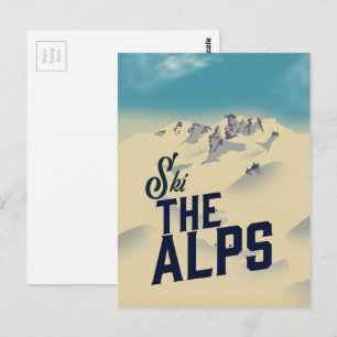 Skifahren in den Alpen Postkarte