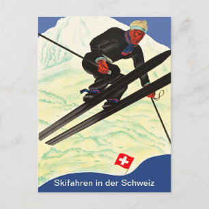Skifahren in der Schweiz Postkarte