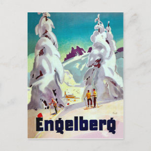 Skifahren in Engleberg, Schweiz, Jahrgang Postkarte