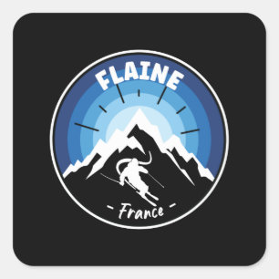 Skifahren in Flaine France Blue Quadratischer Aufkleber