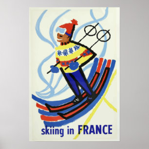 Skifahren in Frankreich Vintage Poster