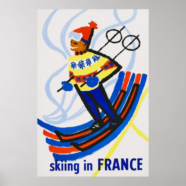 Skifahren in Frankreich Vintage Travel Poster (Vorne)