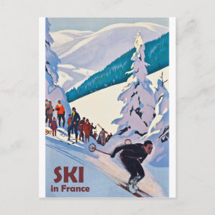 Skifahren in Frankreich, Winterurlaub, Vintage-Rei Postkarte