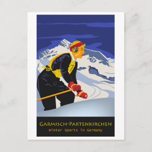 Skifahren in Garmisch-Partenkirchen, Deutschland Postkarte