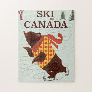 Skifahren in Kanada Vintage-Reiseposter Puzzle