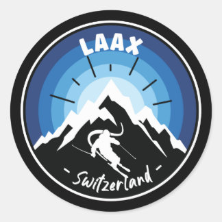 Skifahren in Laax Schweiz Blue Square Aufkleber