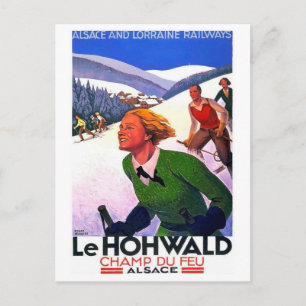 Skifahren in Le Hohwald, Elsass, Frankreich, Vinta Postkarte