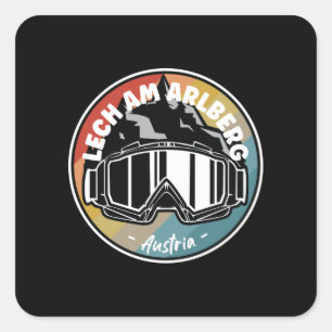 Skifahren in Lech am Arlberg Österreich Quadratischer Aufkleber