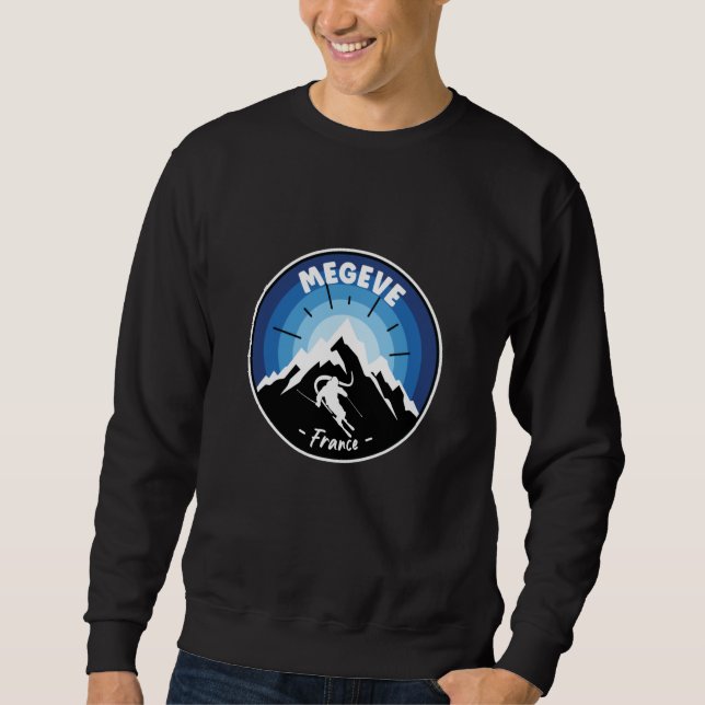 Skifahren in Megeve France Blue Sweatshirt (Vorderseite)