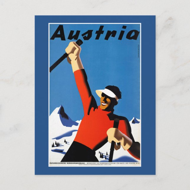 Skifahren in Österreich Vintage Travel Poster Postkarte (Vorderseite)