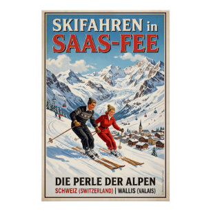 Skifahren in Saas-Fee  Poster