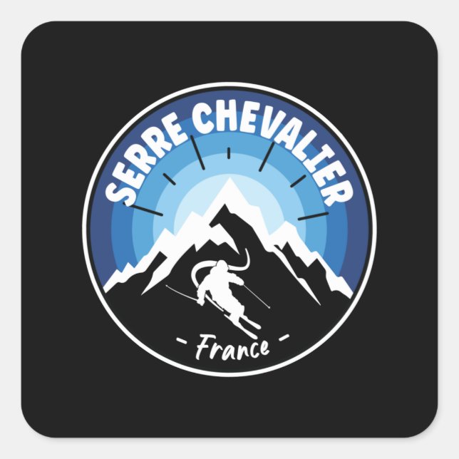 Skifahren in Serre Chevalier Frankreich Blue Quadratischer Aufkleber (Vorderseite)