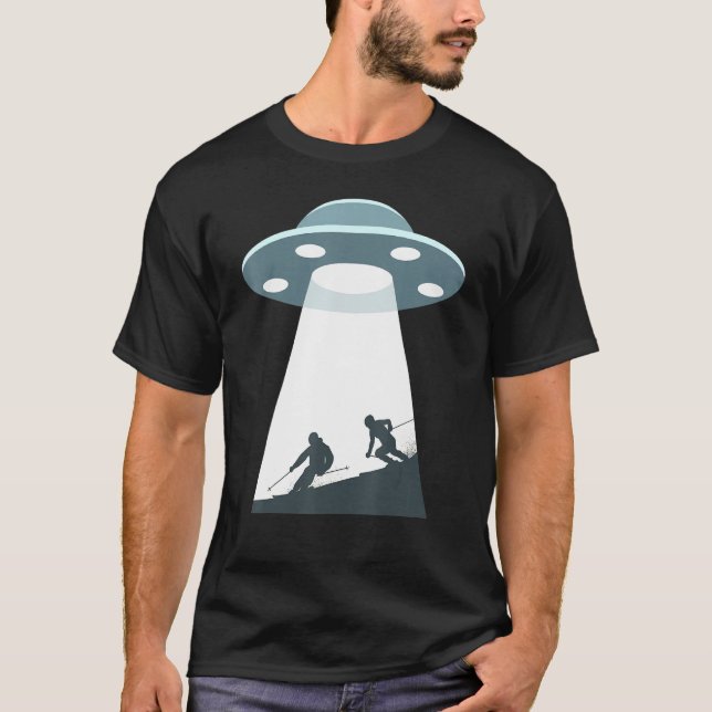 Skifahren in Ufo Cooler Schneeschuhwanderung T-Shirt (Vorderseite)