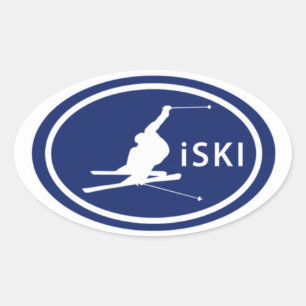 Skifahren "iSKI" Oval Skier Mountain Aufkleber