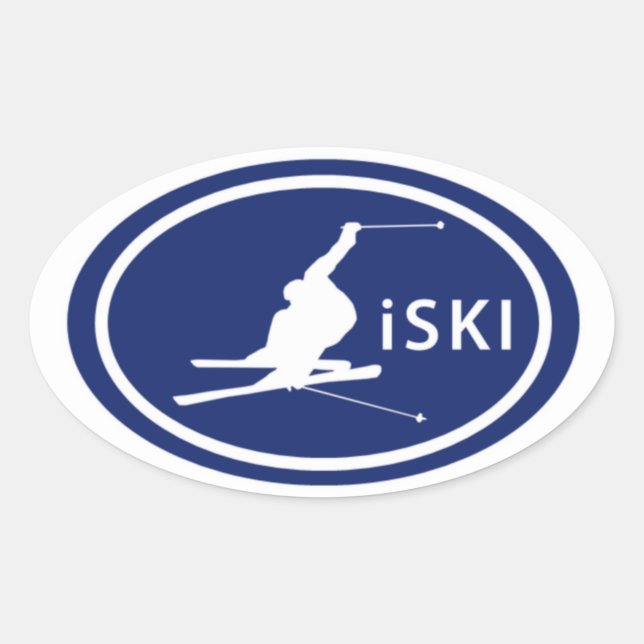 Skifahren "iSKI" Oval Skier Mountain Aufkleber (Vorderseite)