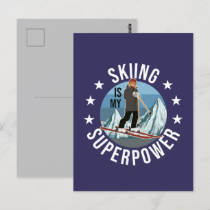 Skifahren ist meine Supermacht Postkarte