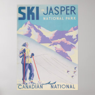 Skifahren Jasper Kanada Retro Vintage Skiposter Poster